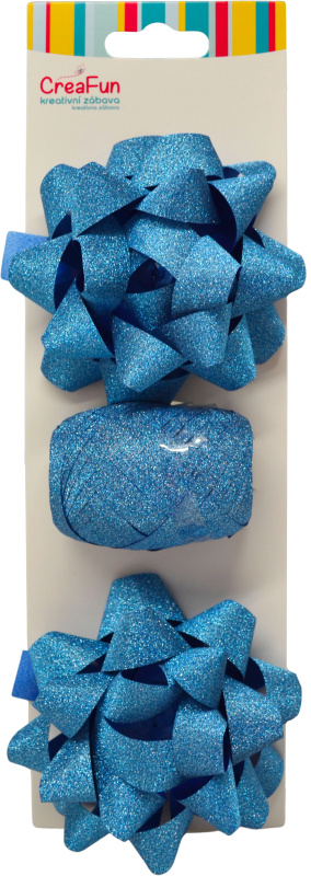 Třpytivá dárková balicí sada modrá se stuhou a hvězdicovými mašlemi