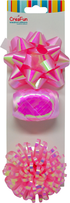 Dárková sada růžová duhově lesklá – stuha 10 m a 2 mašle