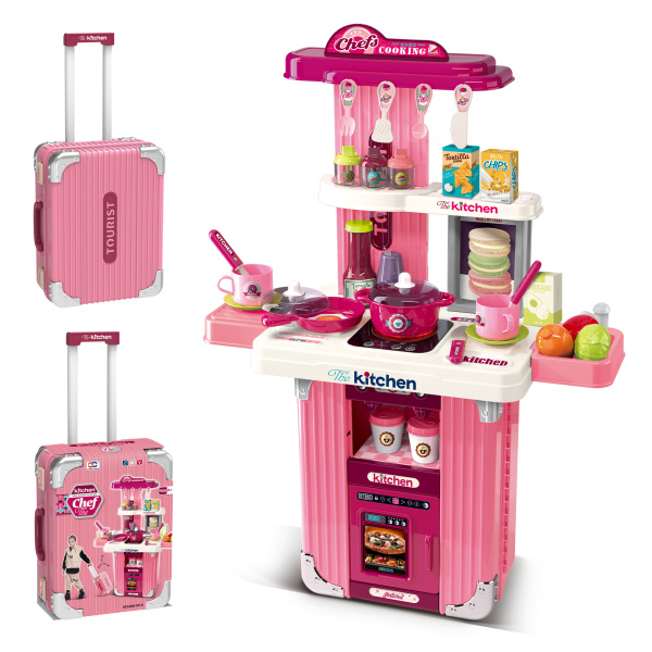 2v1 Kufr a kuchyň s příslušenstvím - růžová