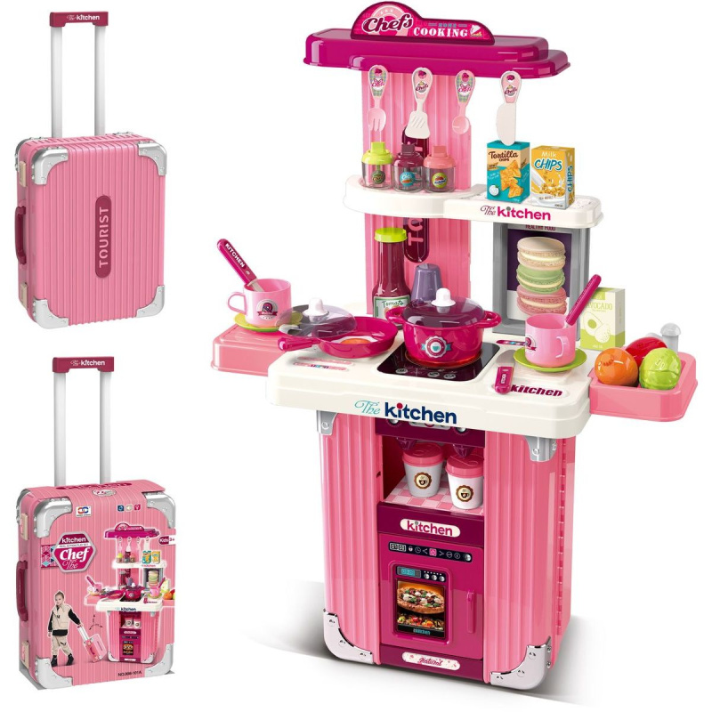 2v1 Kufr a kuchyň s příslušenstvím - růžová