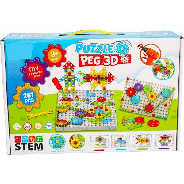 Kreativní 3D stavebnice s vrtačkou Puzzle Peg - 281 dílků