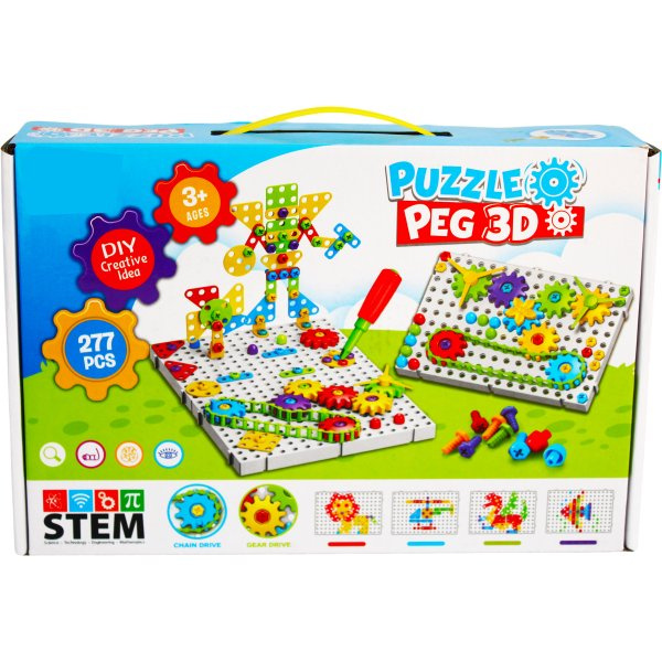 Kreativní 3D stavebnice s nářadím Puzzle Peg - 277 dílků