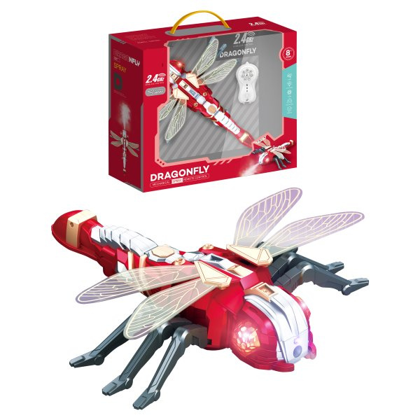 R/C Rrobotická Vážka Dragonfly s efektem vodní mlhy, programováním a LED osvětlením