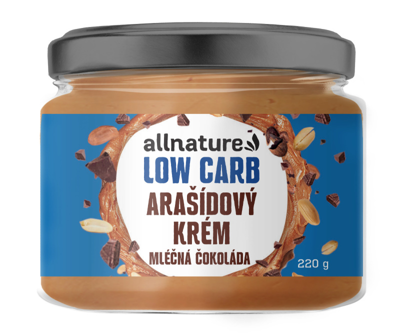 Allnature Arašídový krém s mléčnou LOW carb čokoládou, 220 g