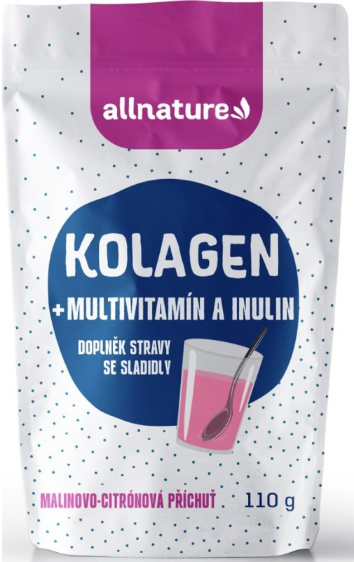 Allnature Kolagen multivitamin + inulin s příchutí maliny a citronu110g