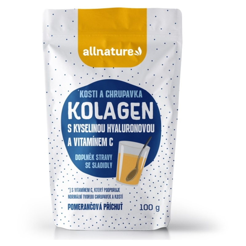 ALLNATURE Kolagen s kyselinou hyaluronovou a vitamínem C příchuť pomeranč 100 g
