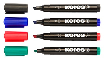 Permanentní popisovač Kores - 4 barvy, zkosený hrot