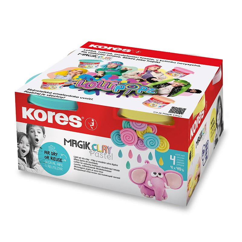 Modelovací hmota Kores Magik Clay Pastel Lollipopz pastelové barvy, 4 x 40 g