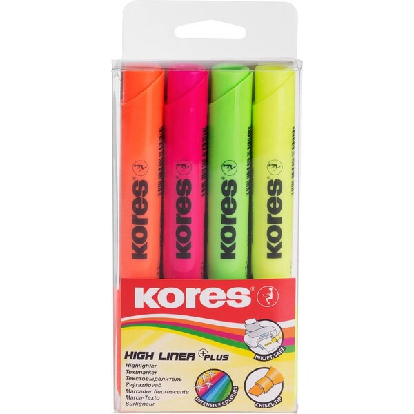 Zvýrazňovač Kores High Liner Plus sada 4 barev