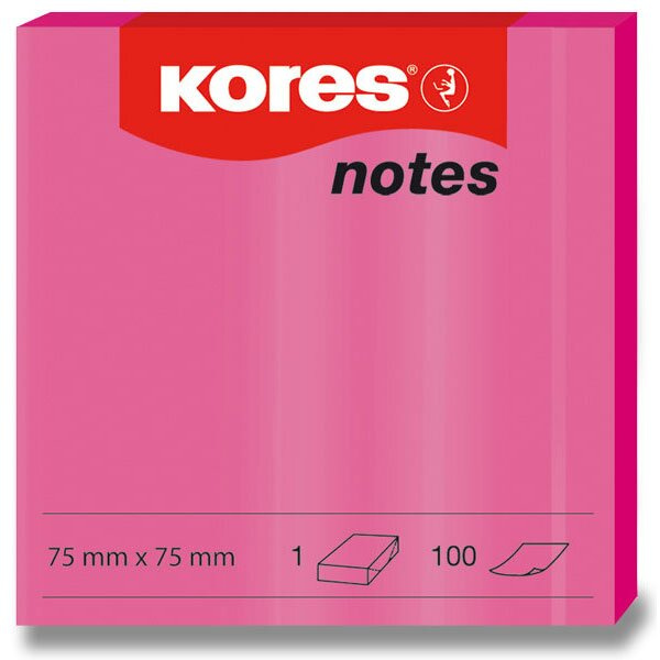 Samolepicí bločky Kores - neonové 75 x 75 mm, 100 listů růžové
